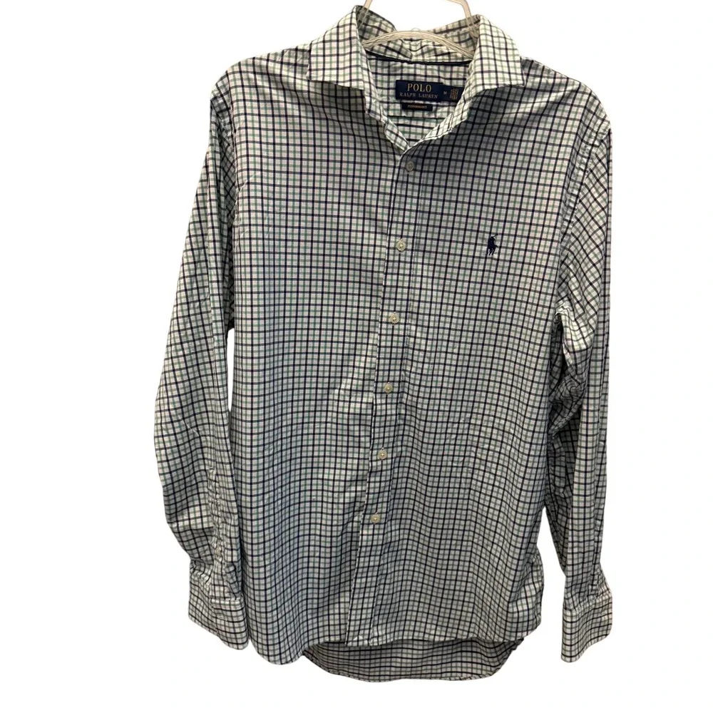 Polo Ralph Lauren Performance Mens Medium Green Navy Check Button Down Shirt